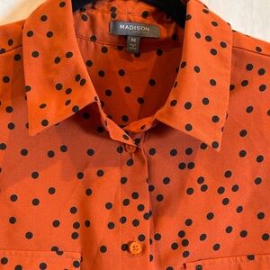 Madison Orange and Black Polka Dot Blouse